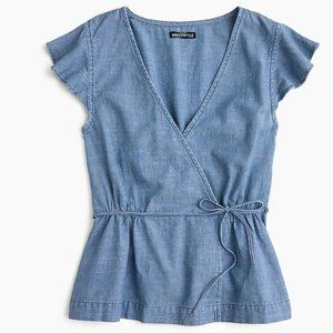 J Crew Flutter-Sleeve Wrap Top in chambray Size 24